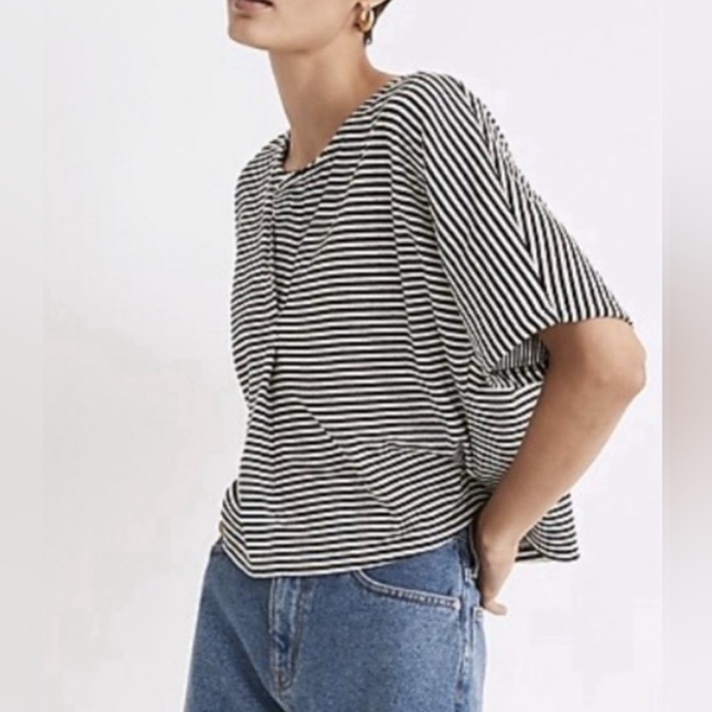 Madewell Black White Striped Double Faced Jersey Henley T-shirt size M